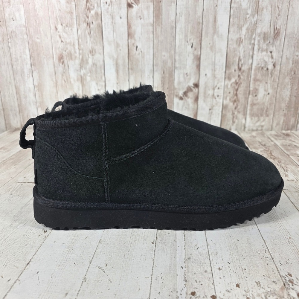 UGG Classic Ultra Mini Black Suede Ankle Boots 1116109 Womens 12